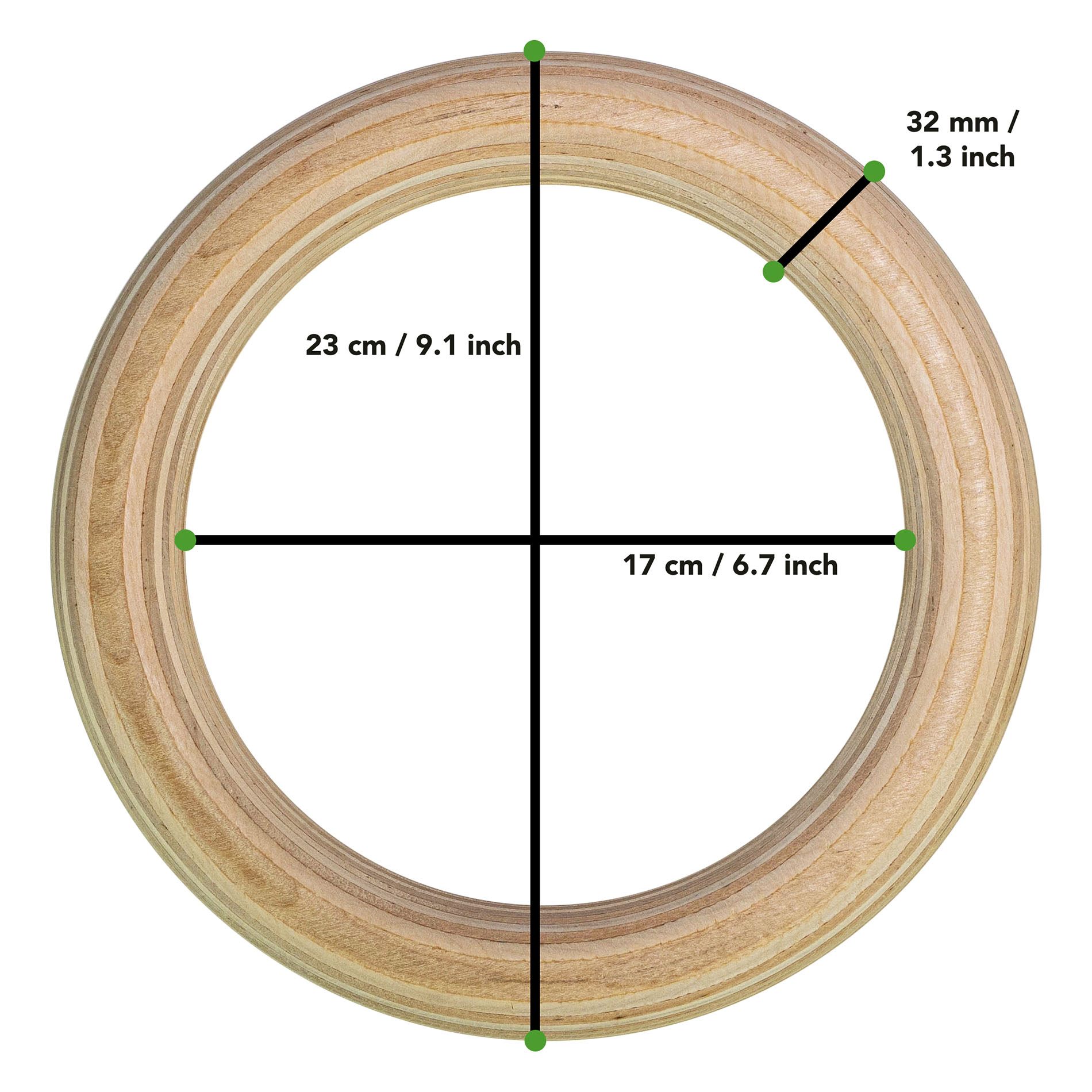 Gymnastic rings hout - 32mm diameter - inclusief riem