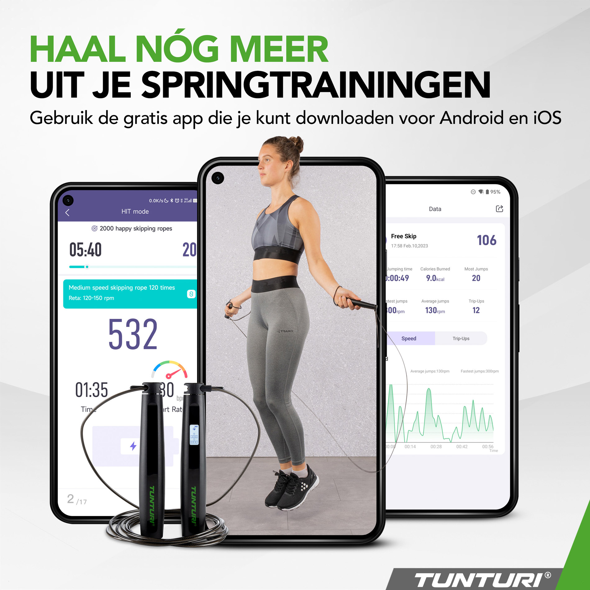 Slim springtouw met display en app